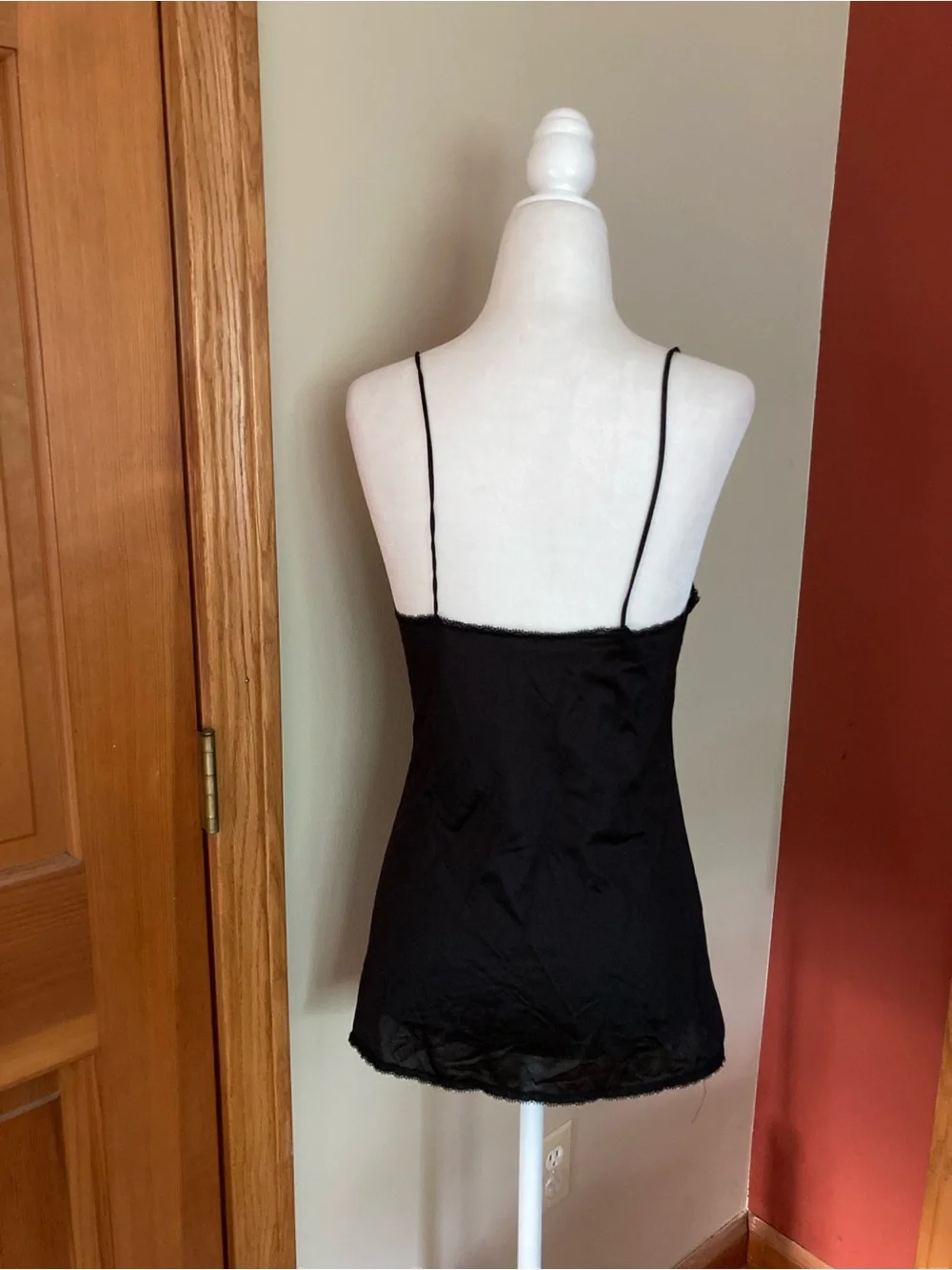 Vintage Kayser Black Lace Trim Satin Chemise - Women's Intimates Size Small - Picture 4 of 7